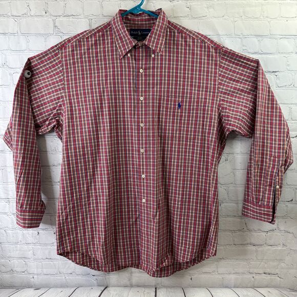 Ralph Lauren Blake Button Down Shirt Adult Large Red Green Yellow‎ Plaid Mens - Picture 2 of 10